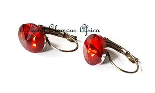 Womens Red Crystal Stud earrings and box image 2