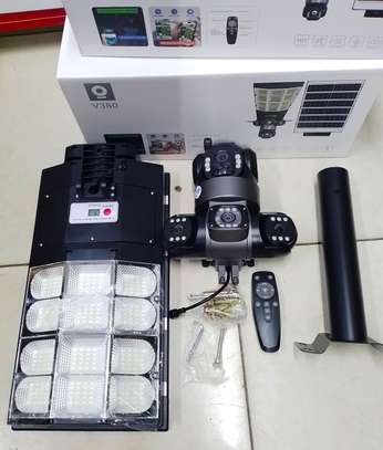 New V380 4g 180w Triple Lens Solar PTZ Floodlight Camera image 1
