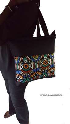 Multi color Denim Ankara Handbag image 1