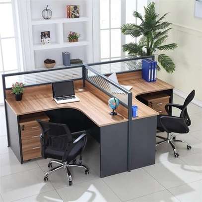 Workstation: Four Way Modular L-shaped Desk, Stylish Finish image 2
