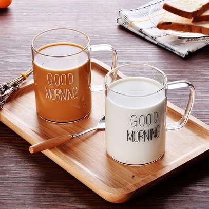 Good Morning Printed Glass Mug with Handle image 1