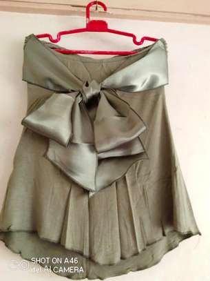 Dirty-green denim jacket + matching green ribbon tube top image 8