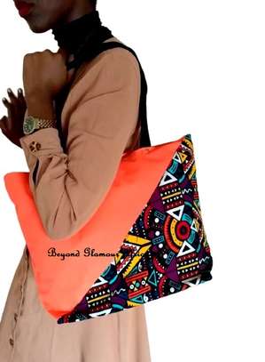 Womens Orange ankara canvas handbag image 3