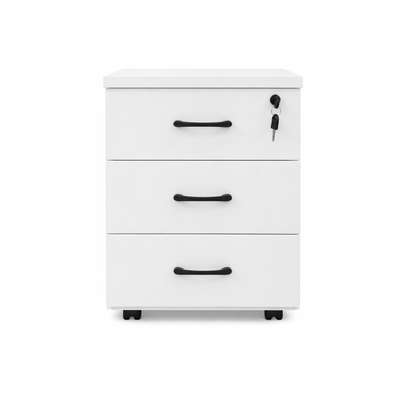 White 3 Drawer Wooden Pedestal Cabinet image 9
