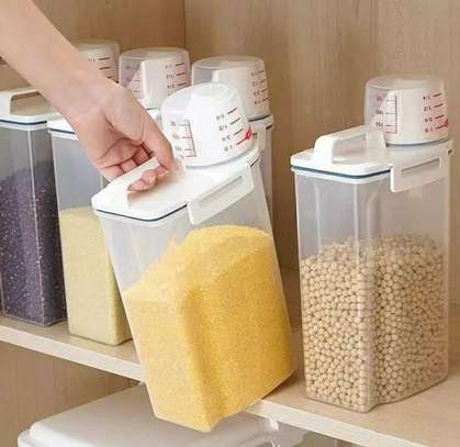 Cereal  Storage Container with measuring cup and handle image 1