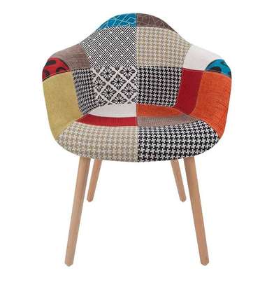 Modern Patchwork Wooden Fabric Dining Garden Chair image 9