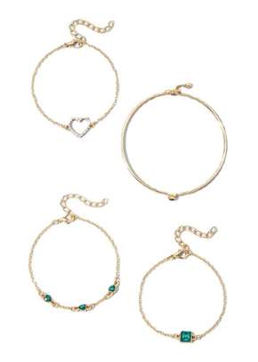 4pc Inlaid Green Gemstone Bracelet Jewelry Set image 5