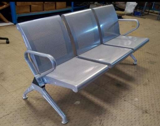 3-Person Stainless Steel Reception Waiting Bench with Arms image 3