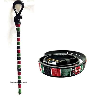 Mens Kenya Beaded wooden walking stick and leather belt image 1
