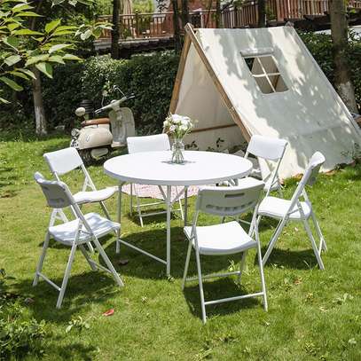 Foldable Round Table and White Chairs Set image 3
