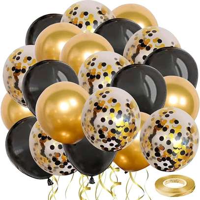 Black Gold Confetti Latex Balloons image 3