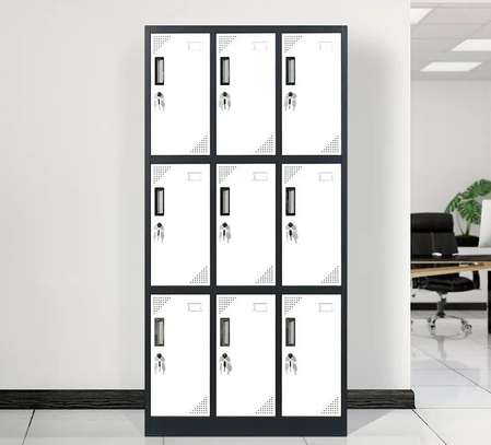 Office Cabinet: 9-Door Grey/White Storage Cabinet image 6