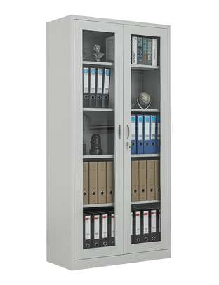 Lockable Metal 2 Glass Door Office Cabinet image 4