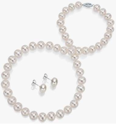 14K White Gold Pearl Necklace Earrings Set image 2