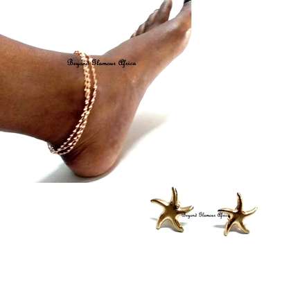 Womens Golden Chain Anklet and earrings image 1