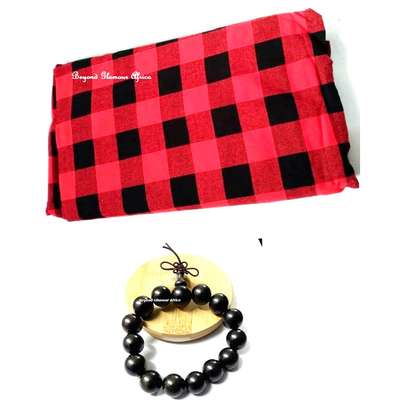 Red/Black Maasai cloth and shamballa bracelet image 1