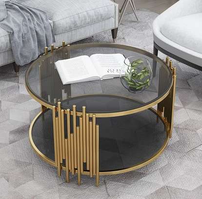 Coffee Table; Marble Round Golden Coffee Table image 1