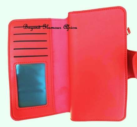 Womens Red Leather wallet with gold tone brooch image 3