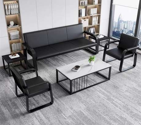 Black Fabric 5 Seaters Sofas For Reception image 9