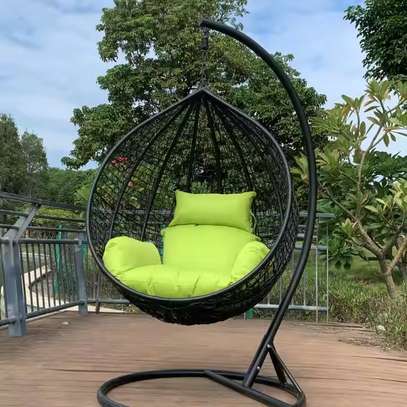 Hanging Egg Pod Chair with Stand | Rattan Wicker Swing image 4