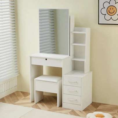 Dressers: White Wooden Vanity With Stool Set For Bedrooms image 1