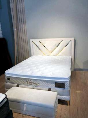 Modern queen size(5*6) white upholstered bed image 1