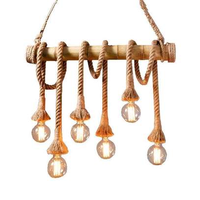Rope, Bamboo, Rustic Vintage Chanderlier with 6 bulbs image 3