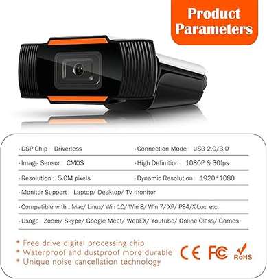 Webcam 1080P Full HD Auto Focus Web Camera with Microphone image 2