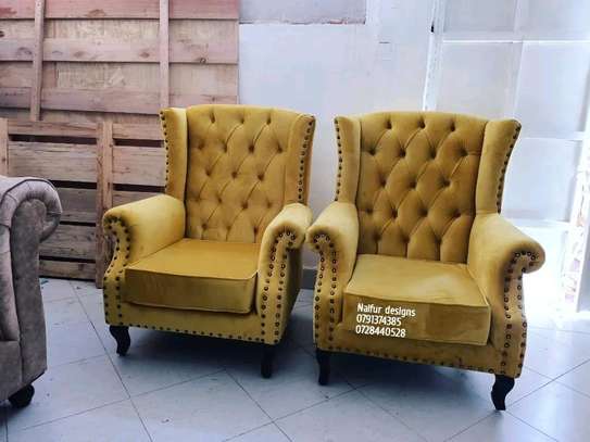 Trendy Yellow single seater wingback chair image 4
