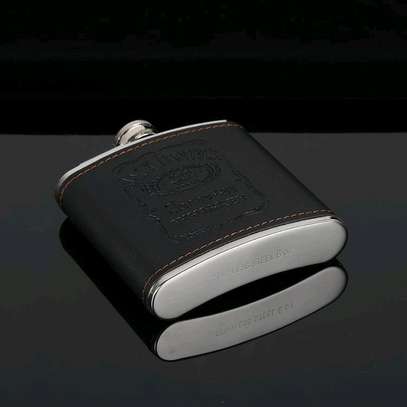 Black and silver quality hip whiskey flask image 1