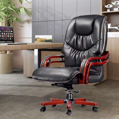 Executive Leather Adjustable Wooden Swivel Office Chair image 9