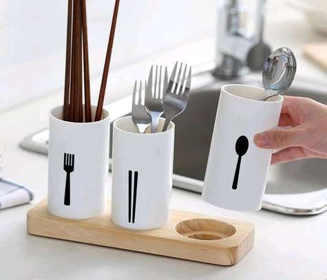 3pc cutlery organizer with oak base image 2