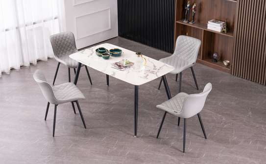 4 Seater White Marble Top Home Dining Chairs and Table image 7