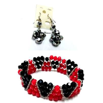 Womens Red/Black Crystal Bracelet with earrings image 4
