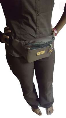 Brown leather waist bag with ankara pouch image 4
