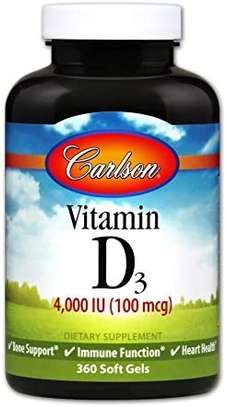 Carlson - Vitamin D3, 4000 IU (100 mcg), Bone & Immune Health, Cholecalciferol Supplement, Gluten Free Vitamin D Capsules, 360 Softgels image 1