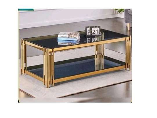 Black Metal With Top Golden Glass Table Coffee image 7