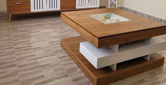 Modern Coffee Table Wood Glass Inset Medium Size image 3