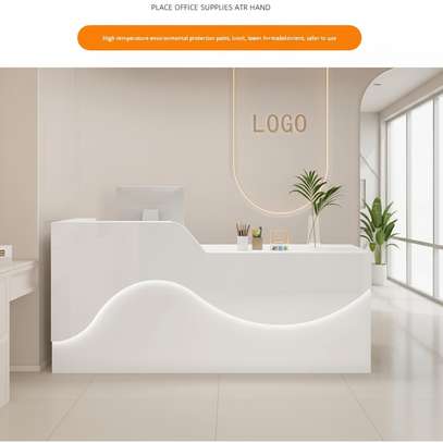 Modern White Reception Desk with LED Lighting image 5