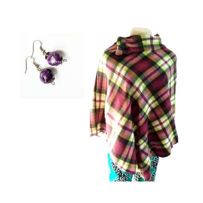 Womens Purple multicolor poncho with earrings image 1