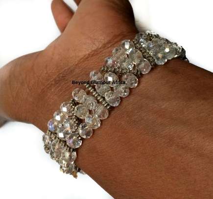 Womens White crystal Bracelet and earrings image 2