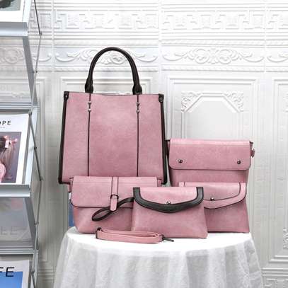 *Quality Original Designer Ladies Business Casual Rubber 5 in 1 Legit  Handbags Backpack Clutch Wallet Set*. image 1
