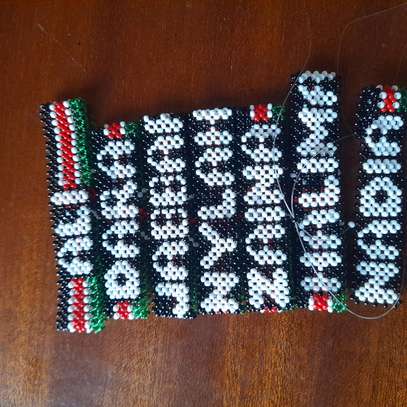 Kenyan flag themed beaded wrist bands with name. image 2