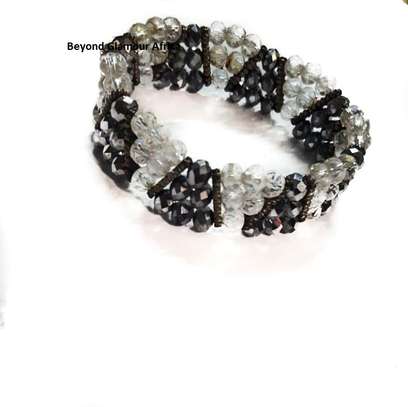 Womens Black and white crystal bracelet and earrings image 2