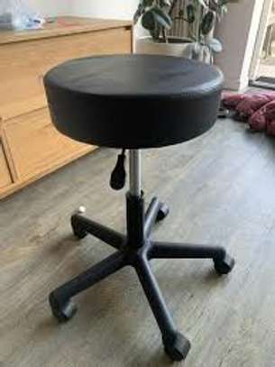 Black Leather-Metal Based Adjustable Round Backless Barstool image 5