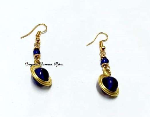 Womens Blue Crystal Gold Tone Earrings image 1