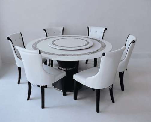 Office Dining Set: Round Marble Dining Table & 6 Chair set image 5