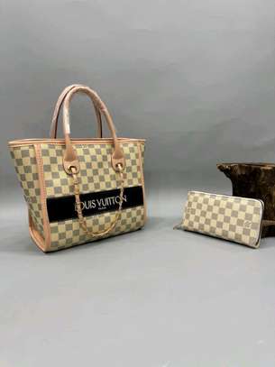 2 Pc Leather Designer LV Handbag image 2