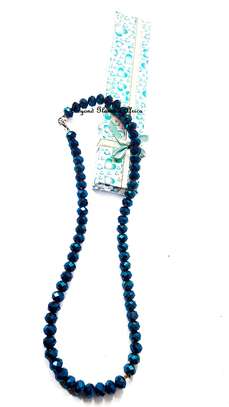 Blue crystal necklace with beaded earrings set image 1
