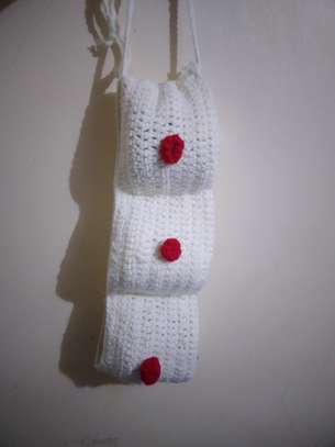 Handmade Crochet Tissu Holder White with Red Buttons image 3